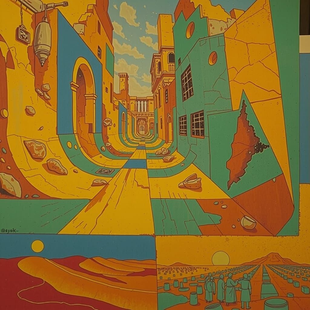 Ancient City on Red Plains Under Azure Sky