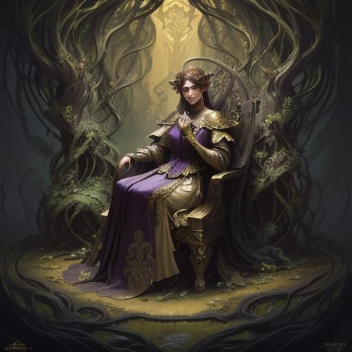 Fae Queen on Throne in Dark Fantasy Art