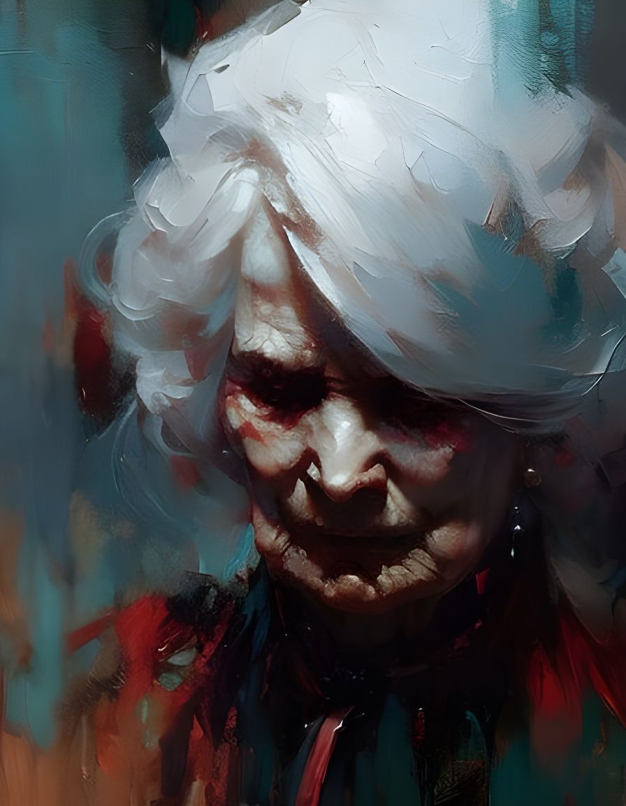 Sorrowful Old Woman Portrait with Bold Brushstrokes