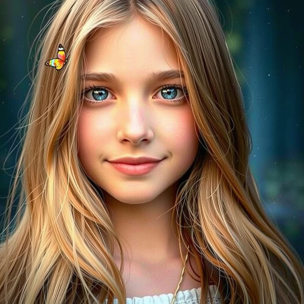 Dreamy Young Maiden Adorned with Flowers and Surrounded by W...