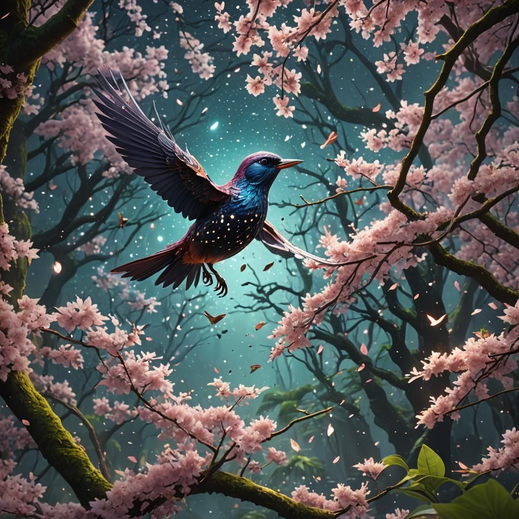 Mystical Star Bird in Jungle Scene