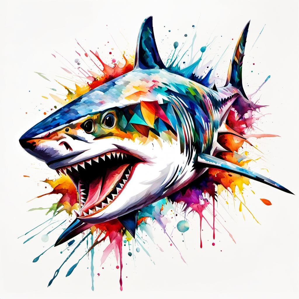 Abstract Shark in Watercolor Style