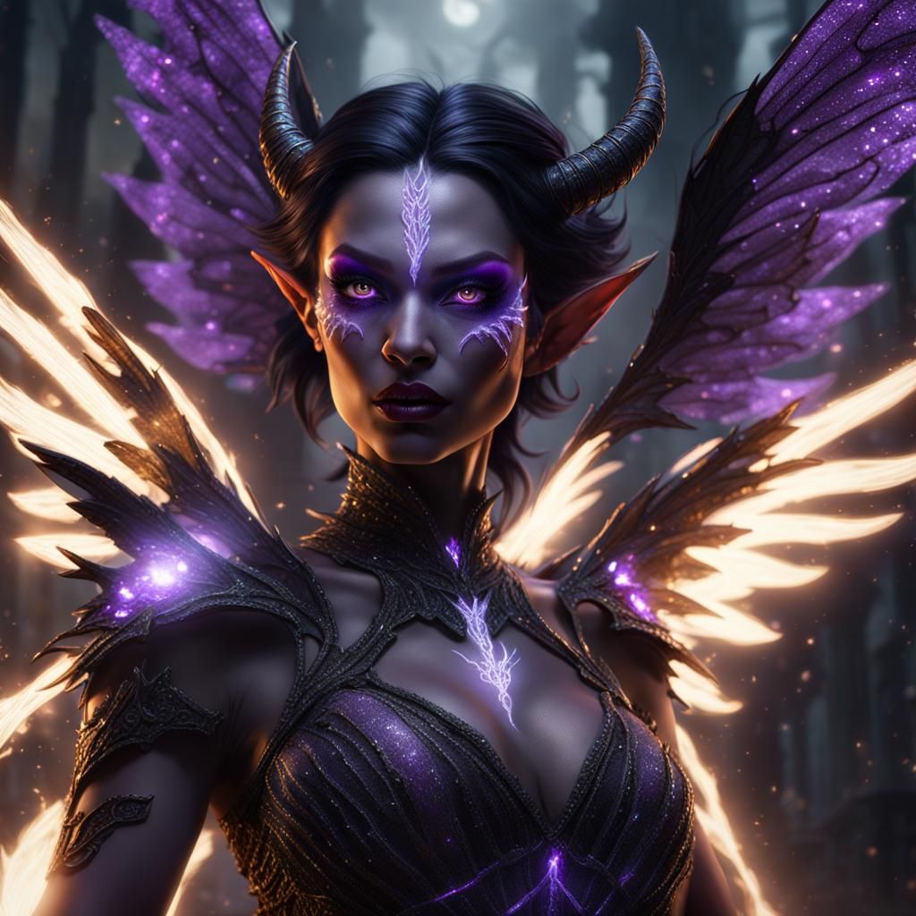 Demonic Fairy with Luminous Wings, Dark Fantasy Art