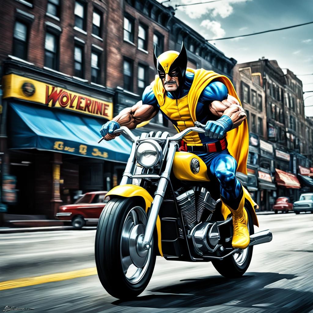 Heroic Figure with Wolverine Claws on Motorcycle