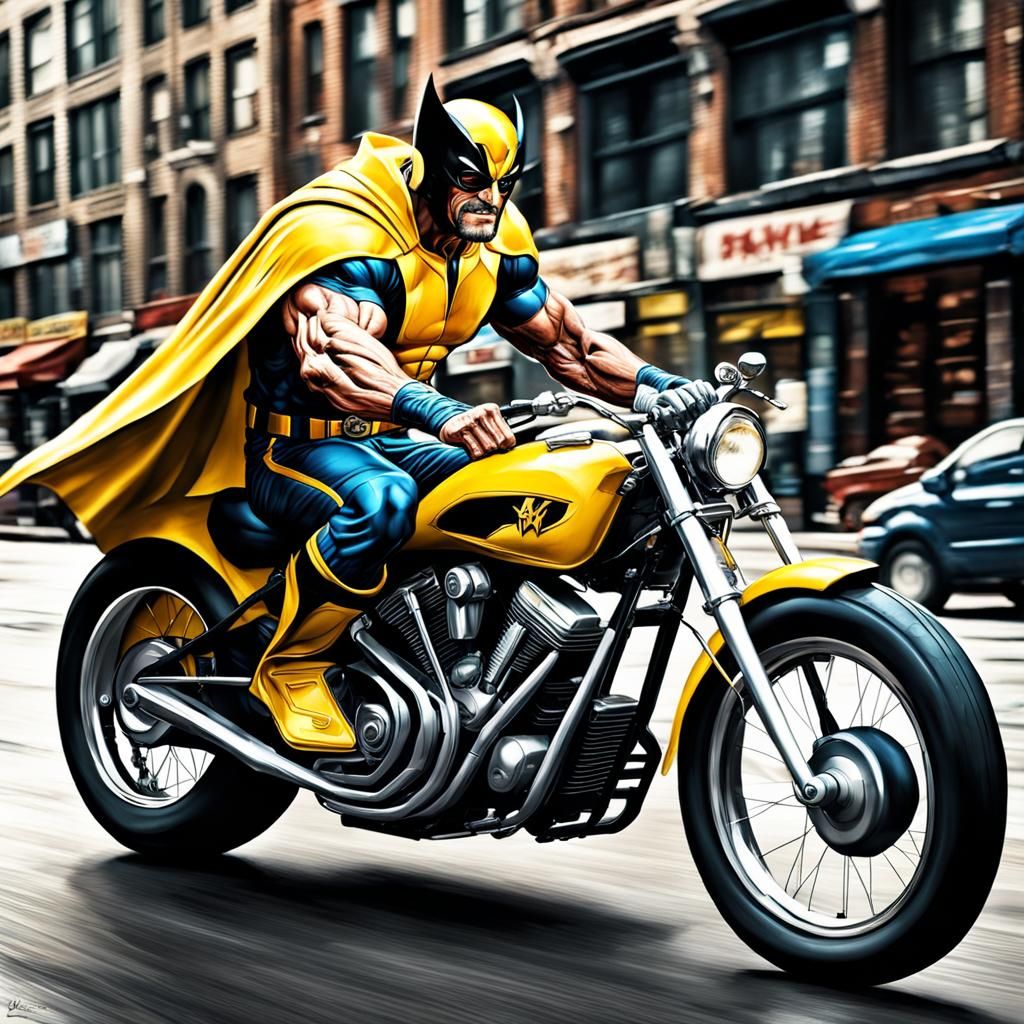 Hyperrealistic Hero with Wolverine Claws on Motorcycle