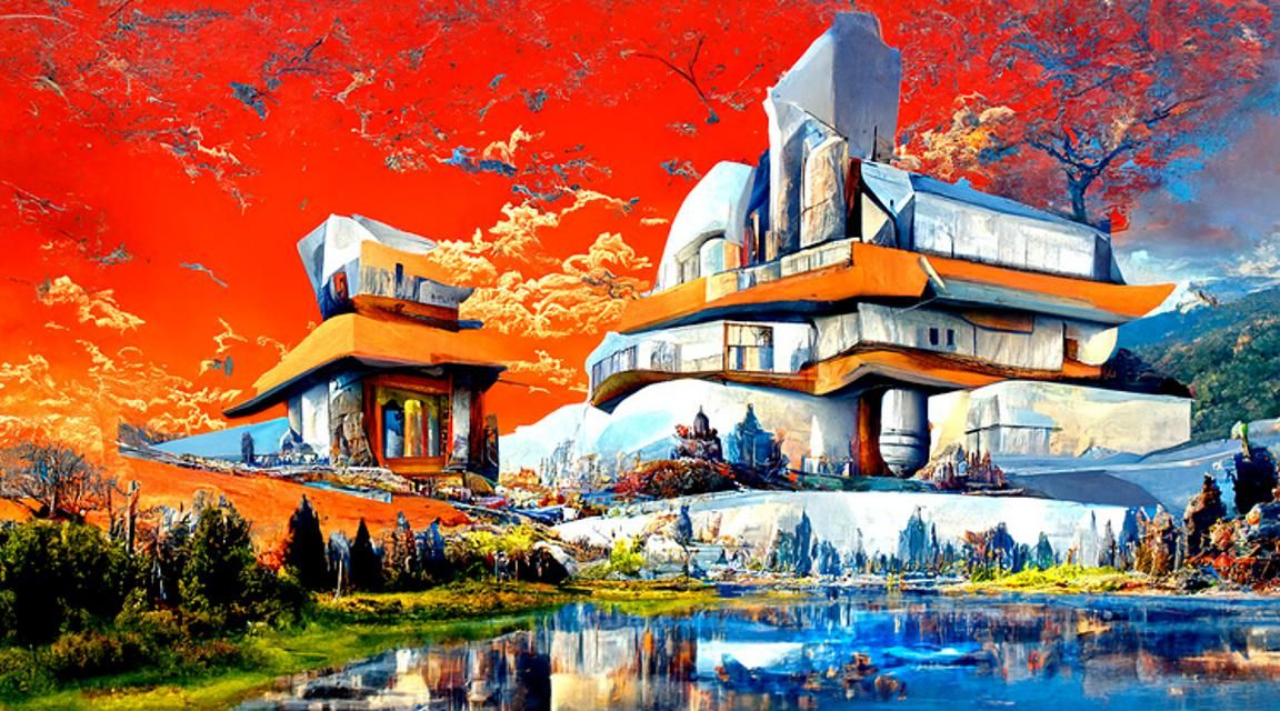 Mondrian Banksy Highly detailed epic scale cinematic fantasy landscape of Graffiti and Architecture