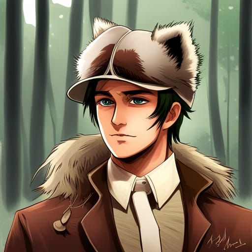 Davy Crockett in Anime Style with Raccoon Hat