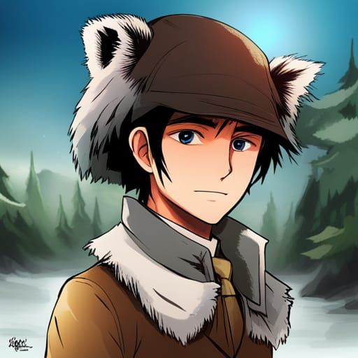 Davy Crockett in Anime Style with Raccoon Hat