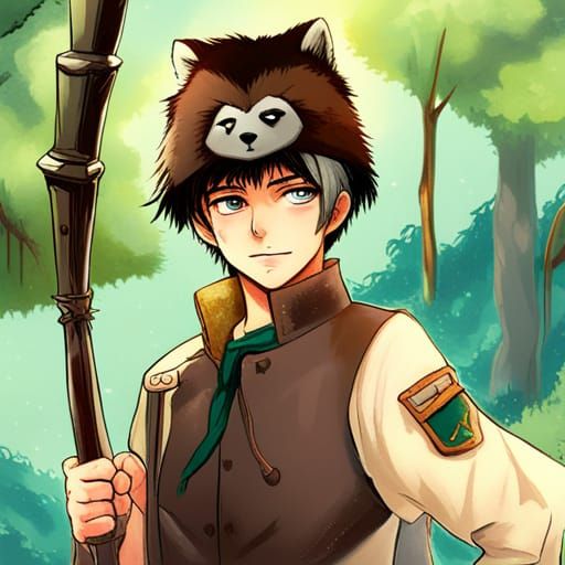 Davy Crockett in Anime Style with Raccoon Hat