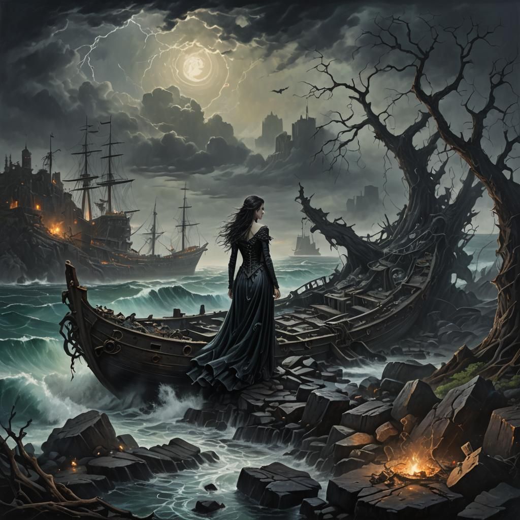 Ghostly Siren on Gothic Island Shore