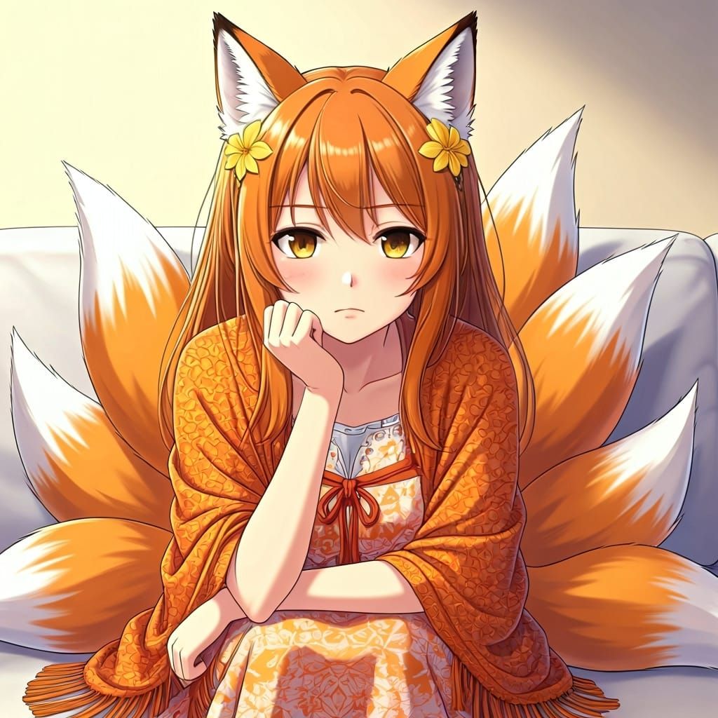 Anime Fox Girl with Disappointed Expression