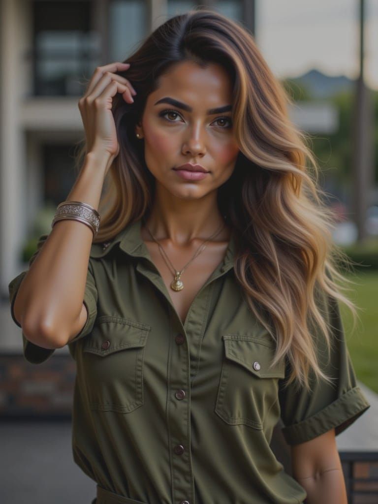 Ultra-Realistic Brazilian Woman in Military Shirt
