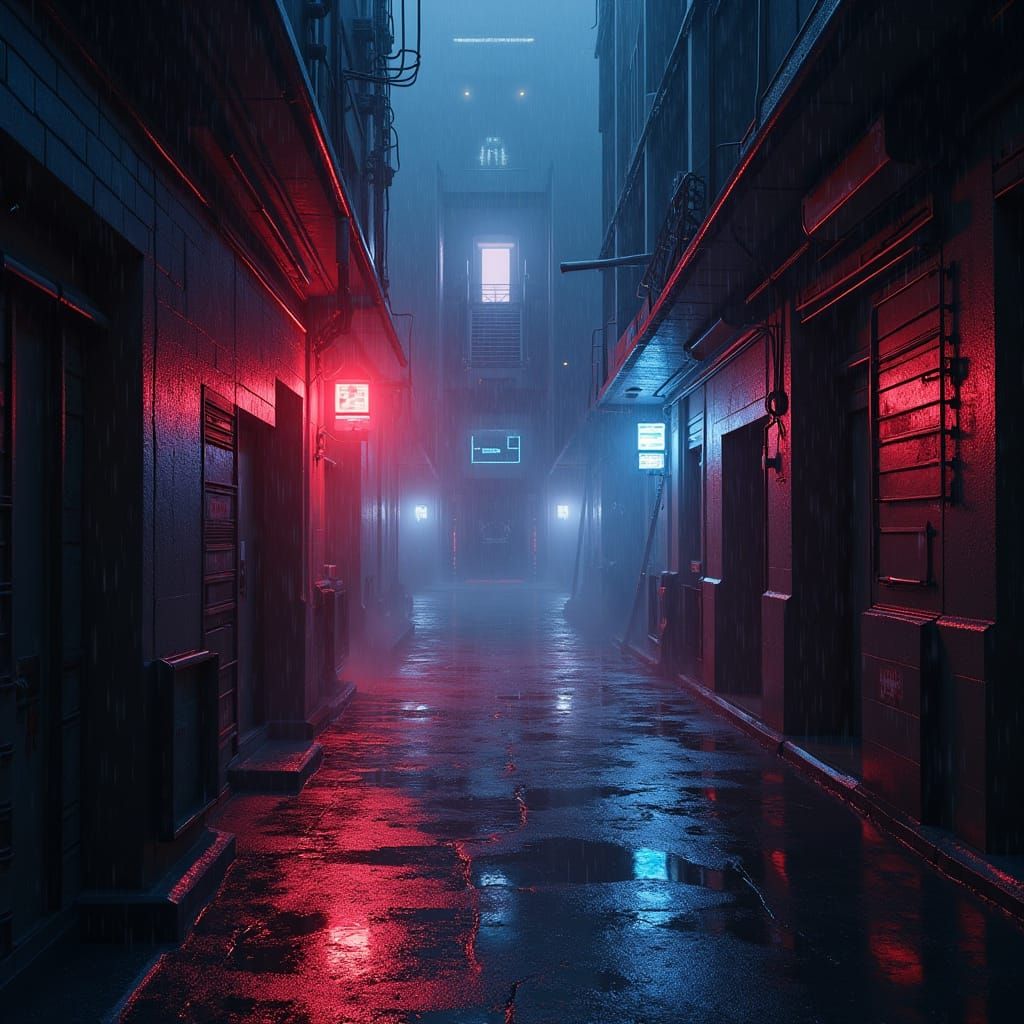 Cyberpunk Alleyway in Rich Neon Hues