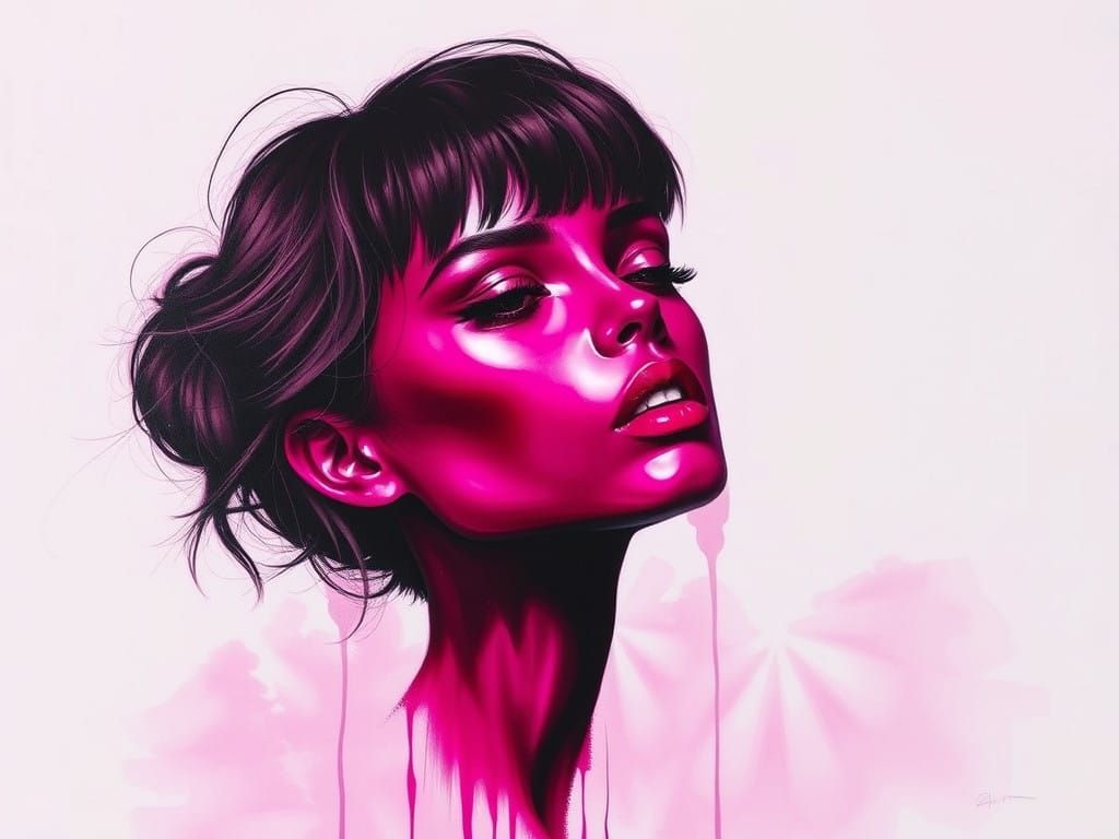 Minimalist Metallic Landscape in Gloomy Magenta Hues