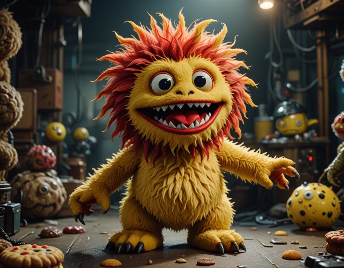 Fluffy Friends Argue Over Cookies in Vibrant Acrylic Style