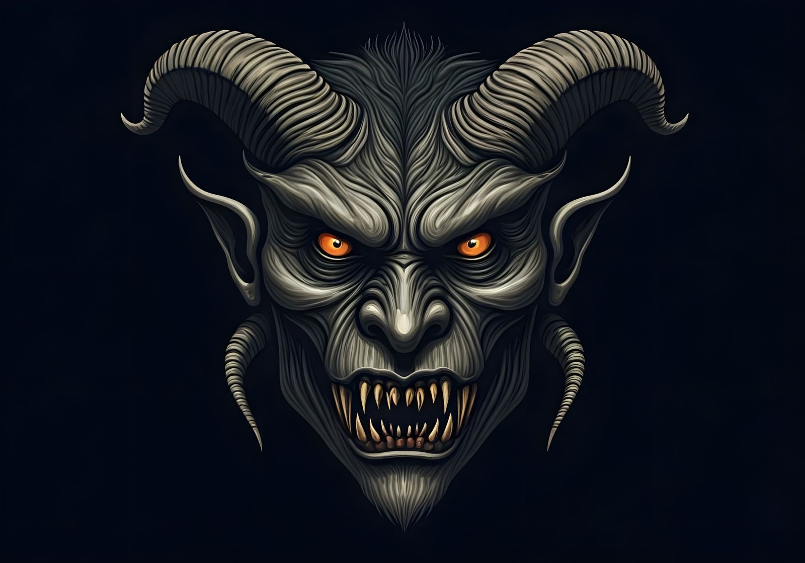 Cyberpunk Inspired Demon Creature with Horns and Fangs