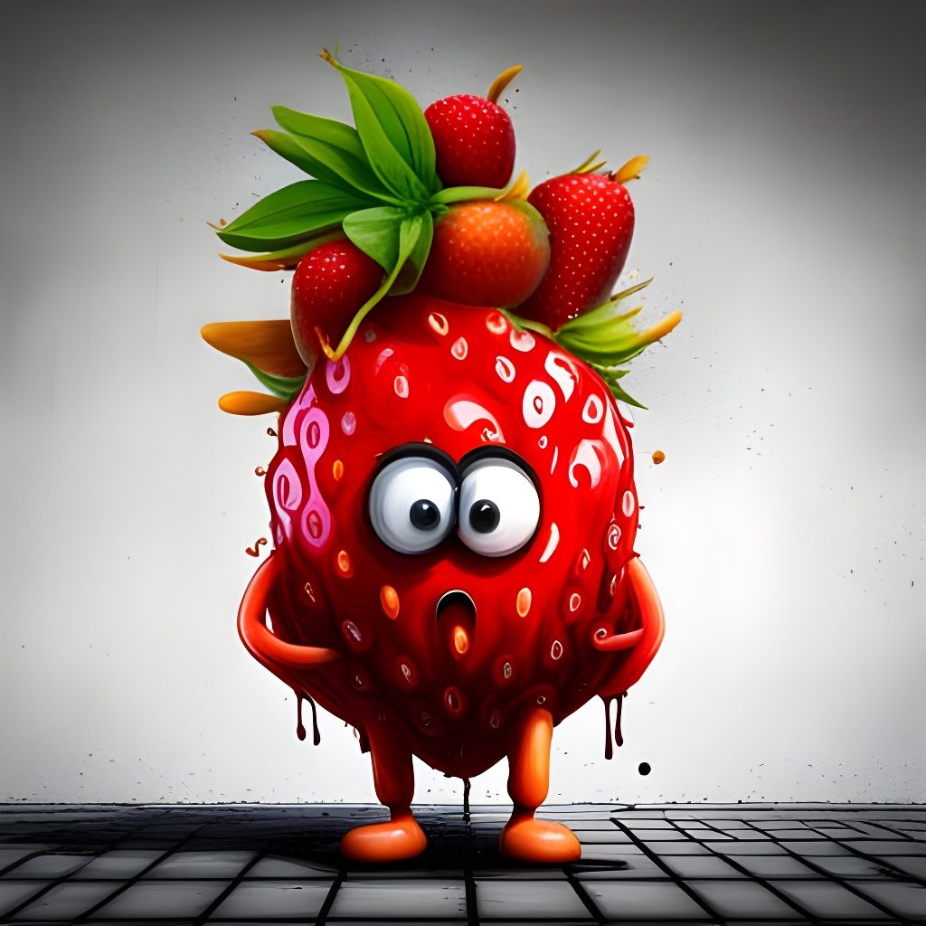 Cute Googly-Eyed Strawberry Graffiti Art