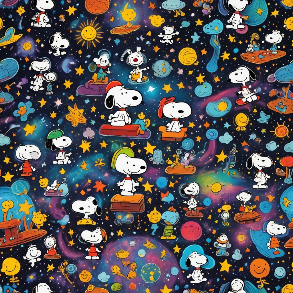 Snoopy and Friends in Cosmic Astral Illustration