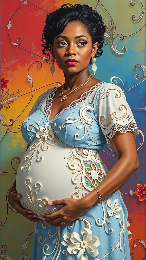 Papercraft Portrait of Pregnant Woman in Filigree Style