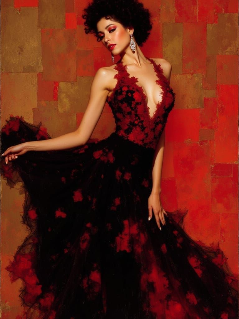 Dramatic Spanish Dancer in Klimt Style