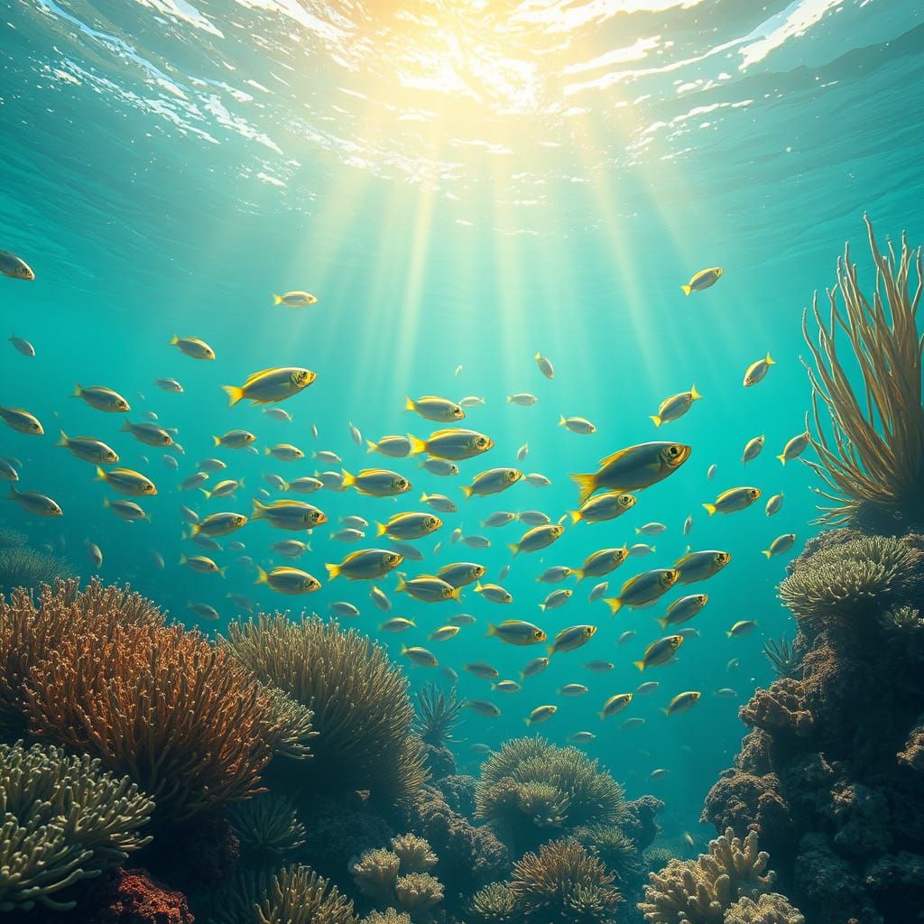 Underwater Realm of Marine Life in Digital Painting Style