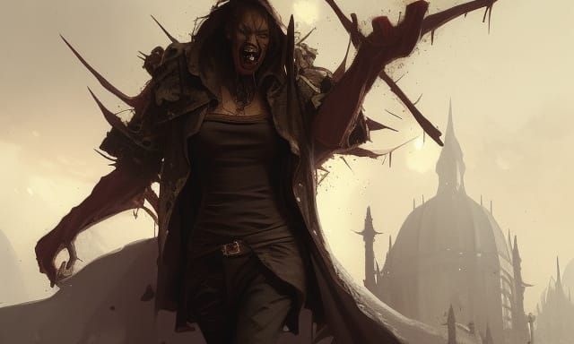 Sinister Figure in Dark Fantasy Landscape
