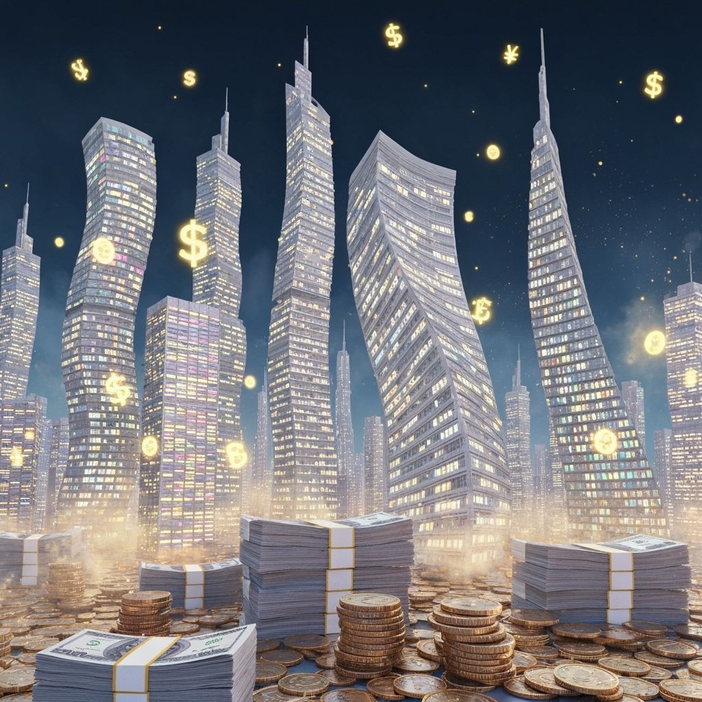 Futuristic City of Money, Dreamlike Nightscape