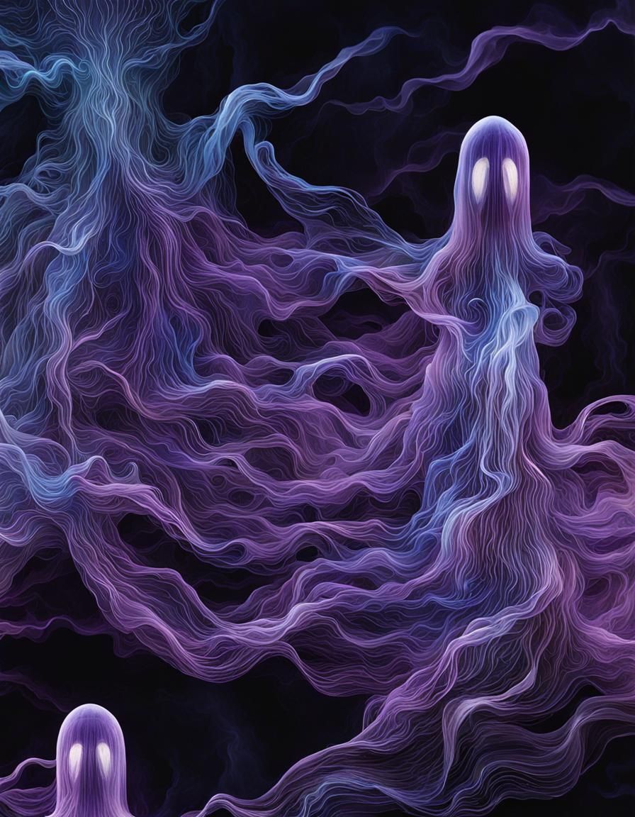 Surreal Ghostly Figures in Psychedelic Space