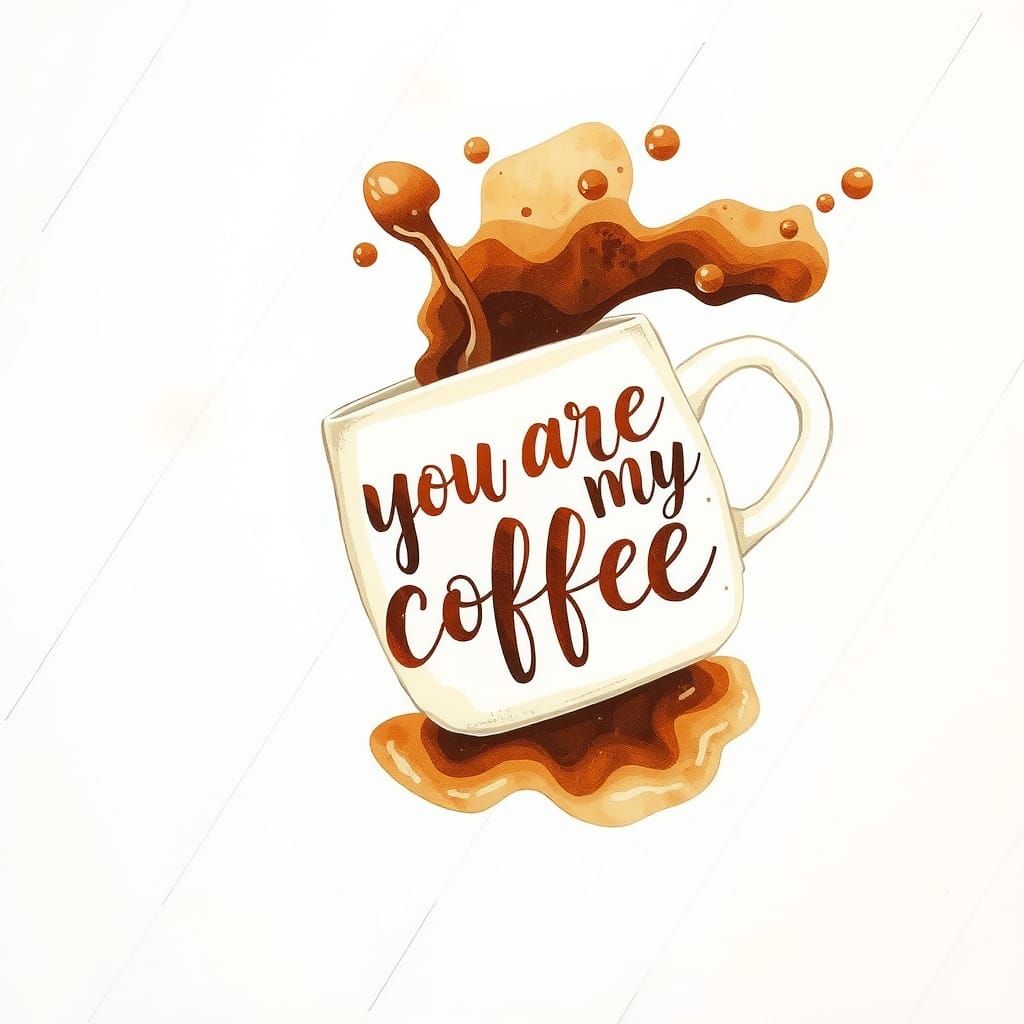 Calligraphic Coffee Mug Portrait in Brown Ink