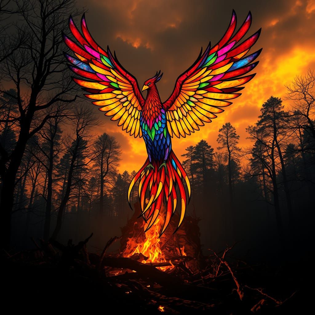 Stained Glass Phoenix Rises from Ashes