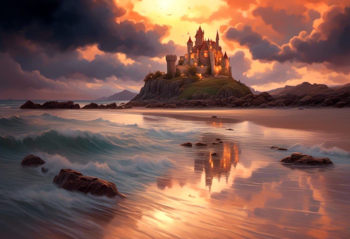 Seaside Castle in Colorful Matte Style
