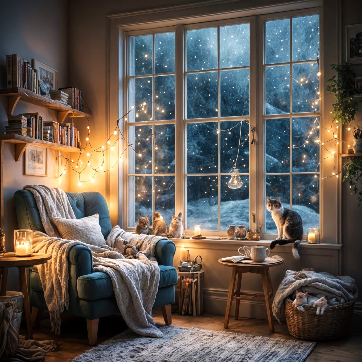 Cozy Reading Corner in Watercolor Style