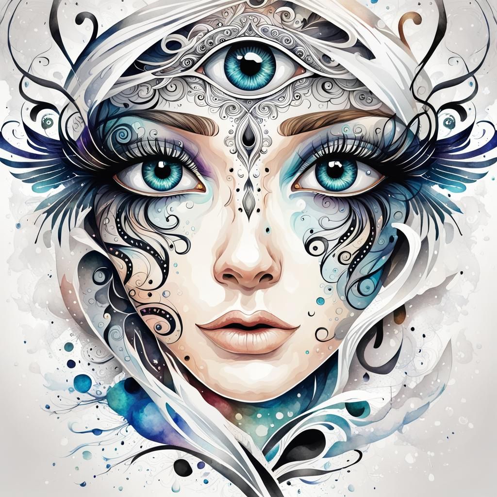 Lacy Filigree Eye Tattoo in Art Nouveau Style