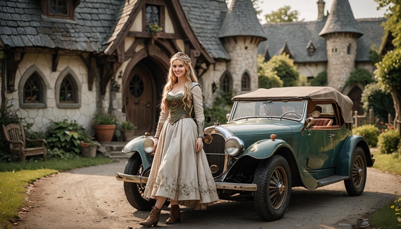 Elven Princess and Antique Car Photograph