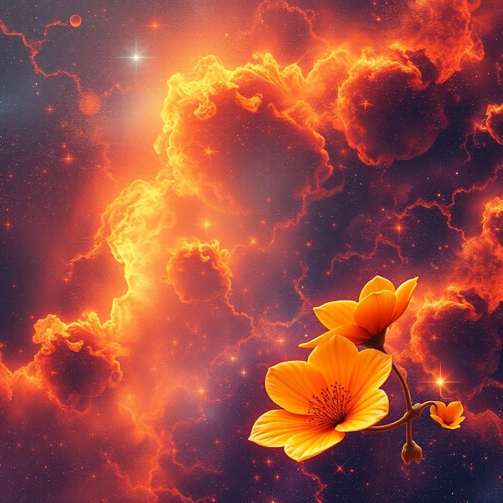 Orange Blossom Universe in Astral Holographic Art
