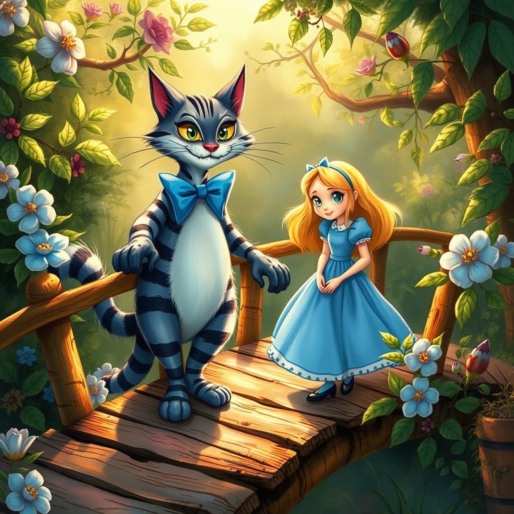 Alice and Cheshire Cat in Whimsical Fantasy Art