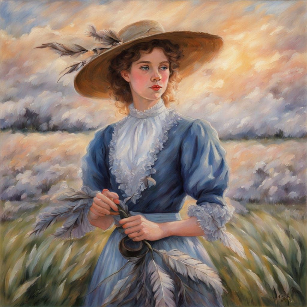 Dutch Masters Style Lady in a Windy Field
