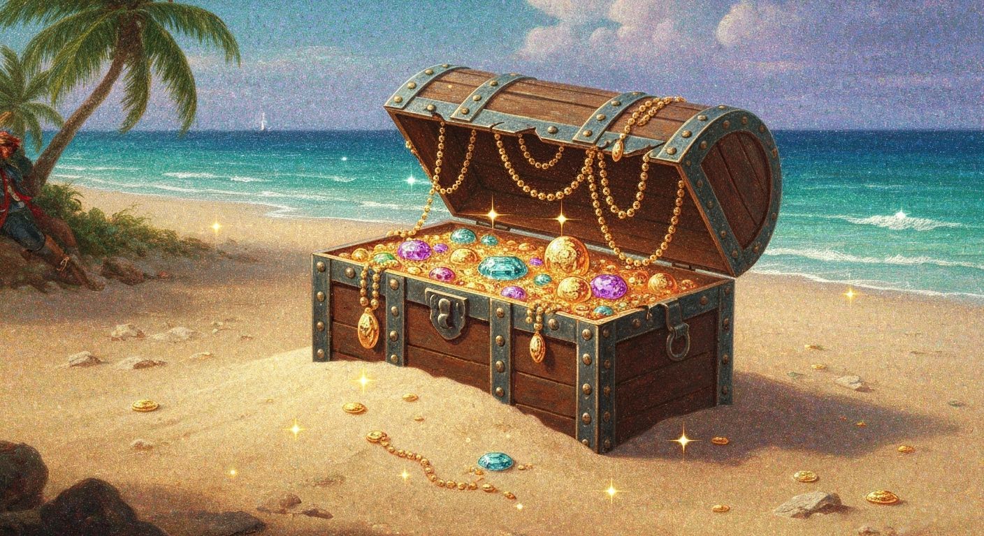 Pirate Treasure Chest on Tropical Beach