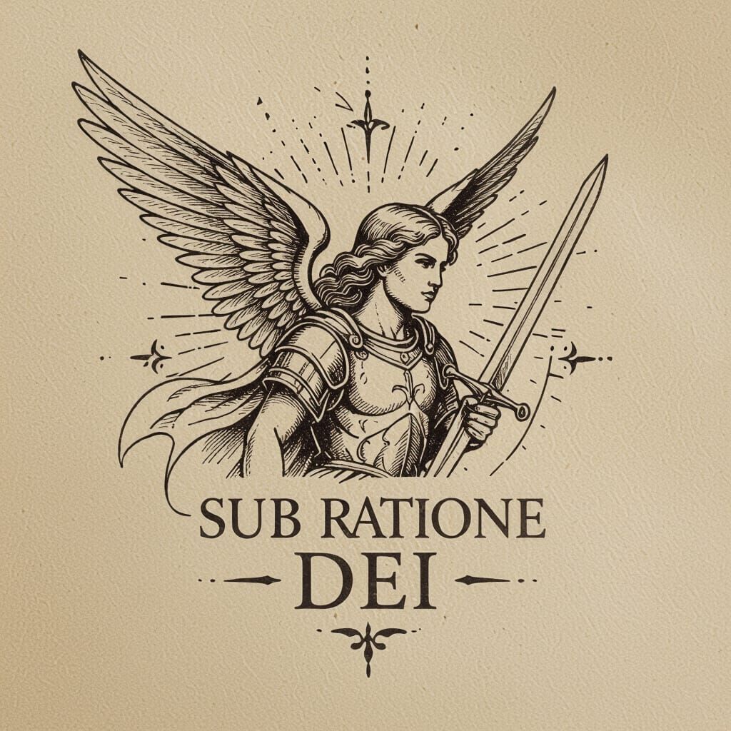 Minimalist Saint Michael Tattoo Design with Latin Quote