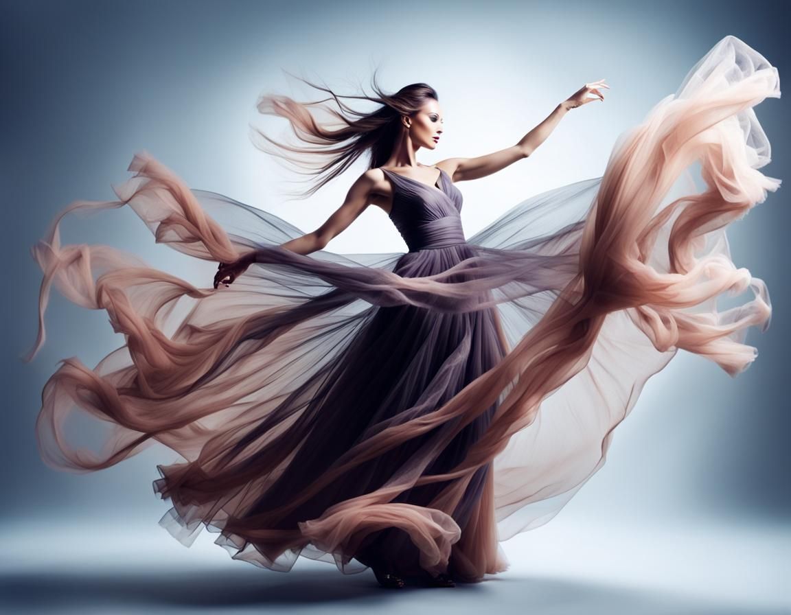 Dancing Girl in Flowing Tulle Dress
