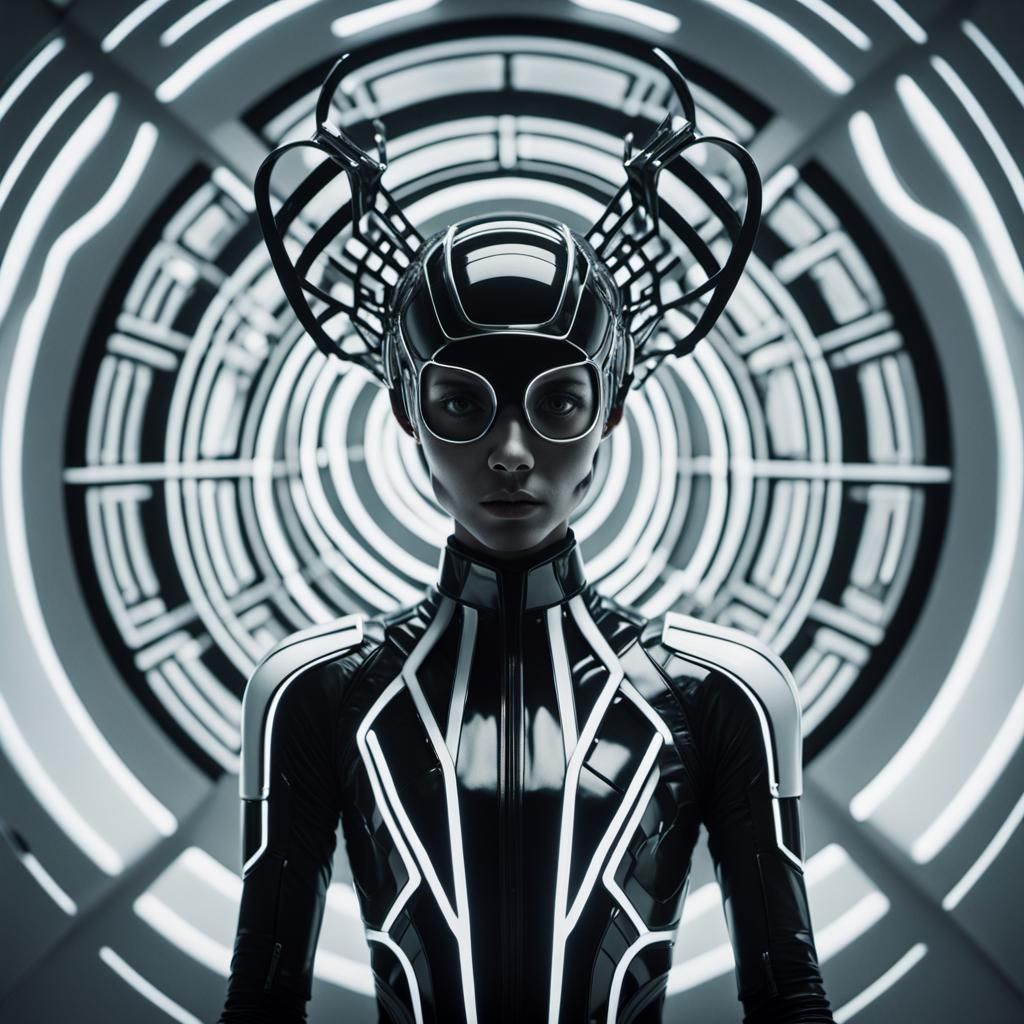 Elegant Futuristic Humanoid in Striking Black and White