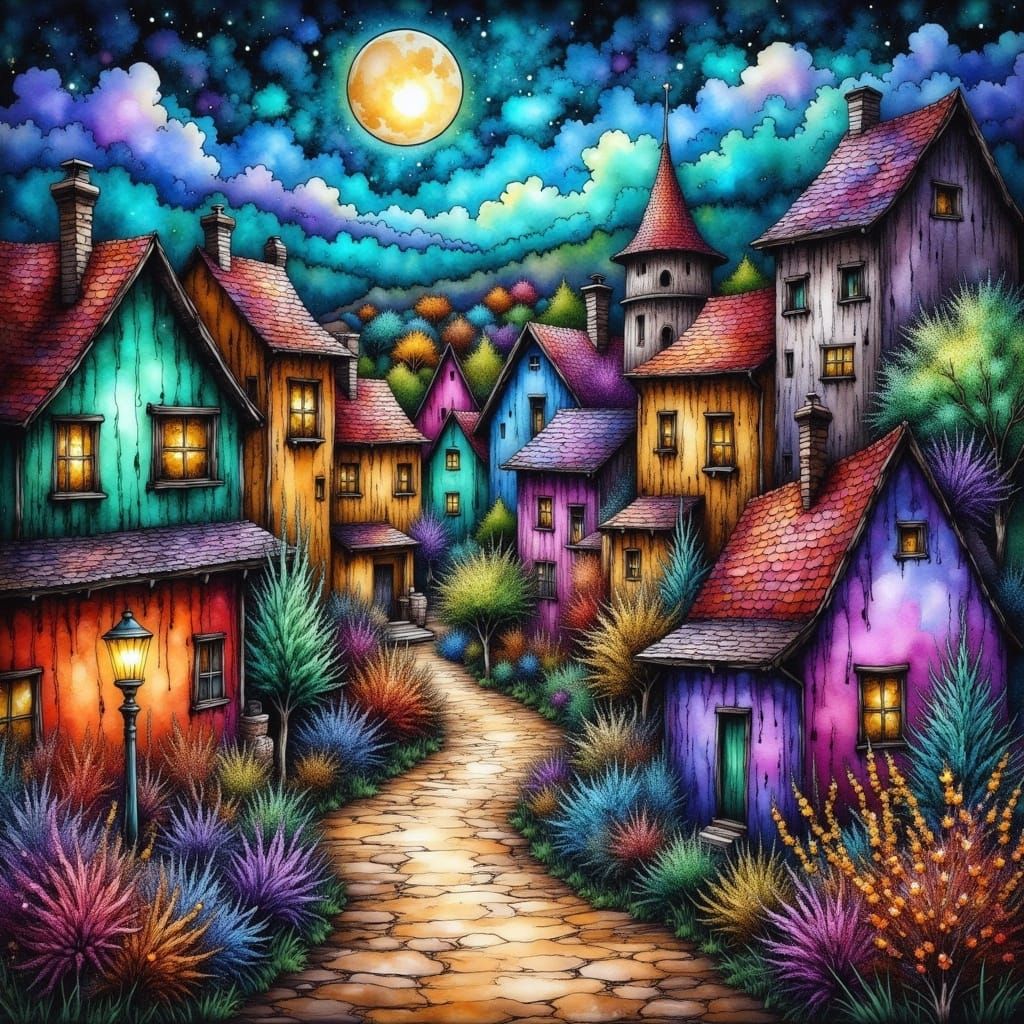 Frozen nostalgic urban nightscape