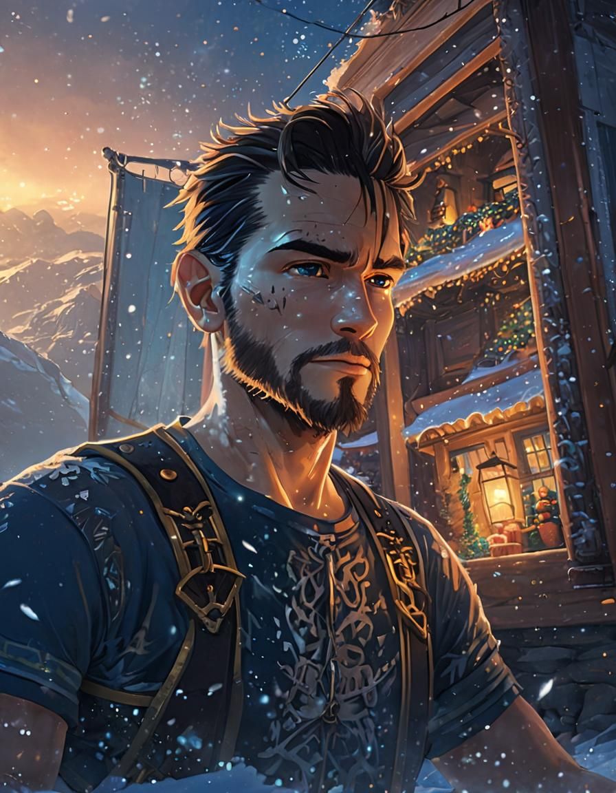 Christmas Corsair on Snowy Cliff in Anime Style