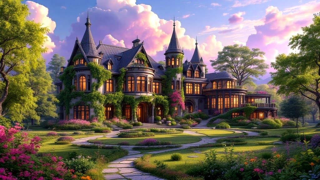 Eco-Modern Mansion in Vibrant Spring Bloom