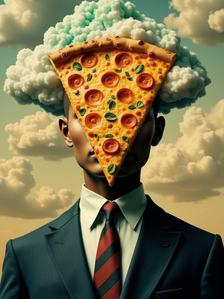 Surreal Pineapple Pizza Face in Business Suit