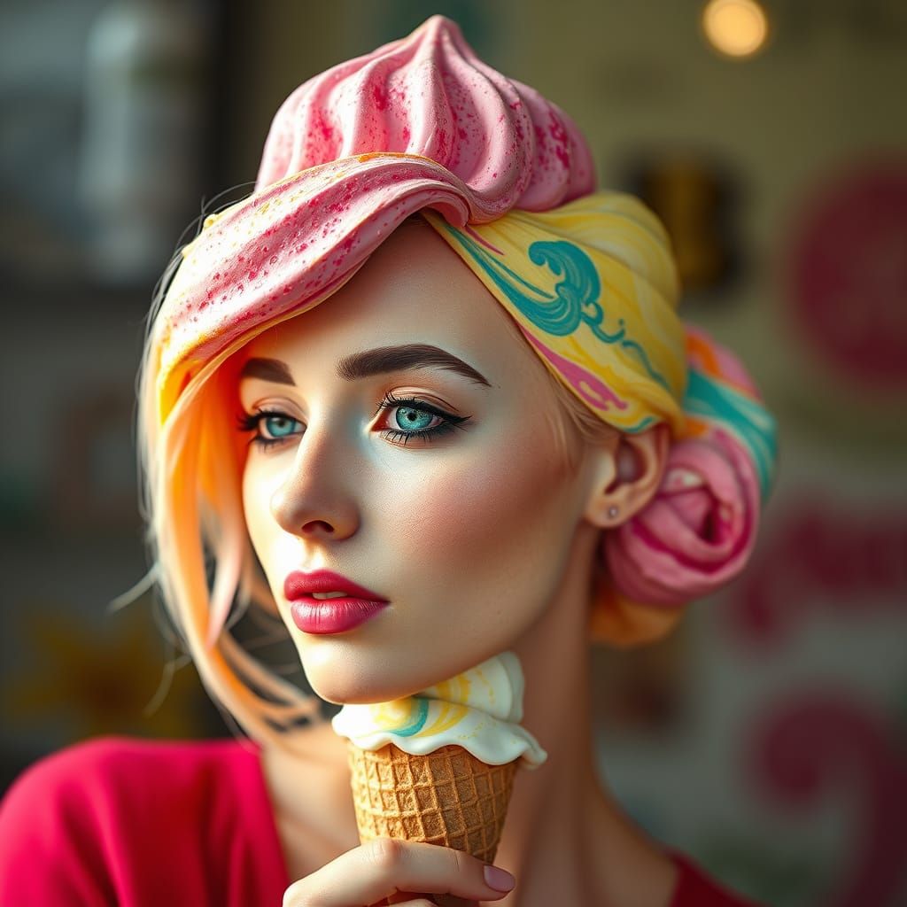 Surreal Gelato Goddess in Vibrant Colors