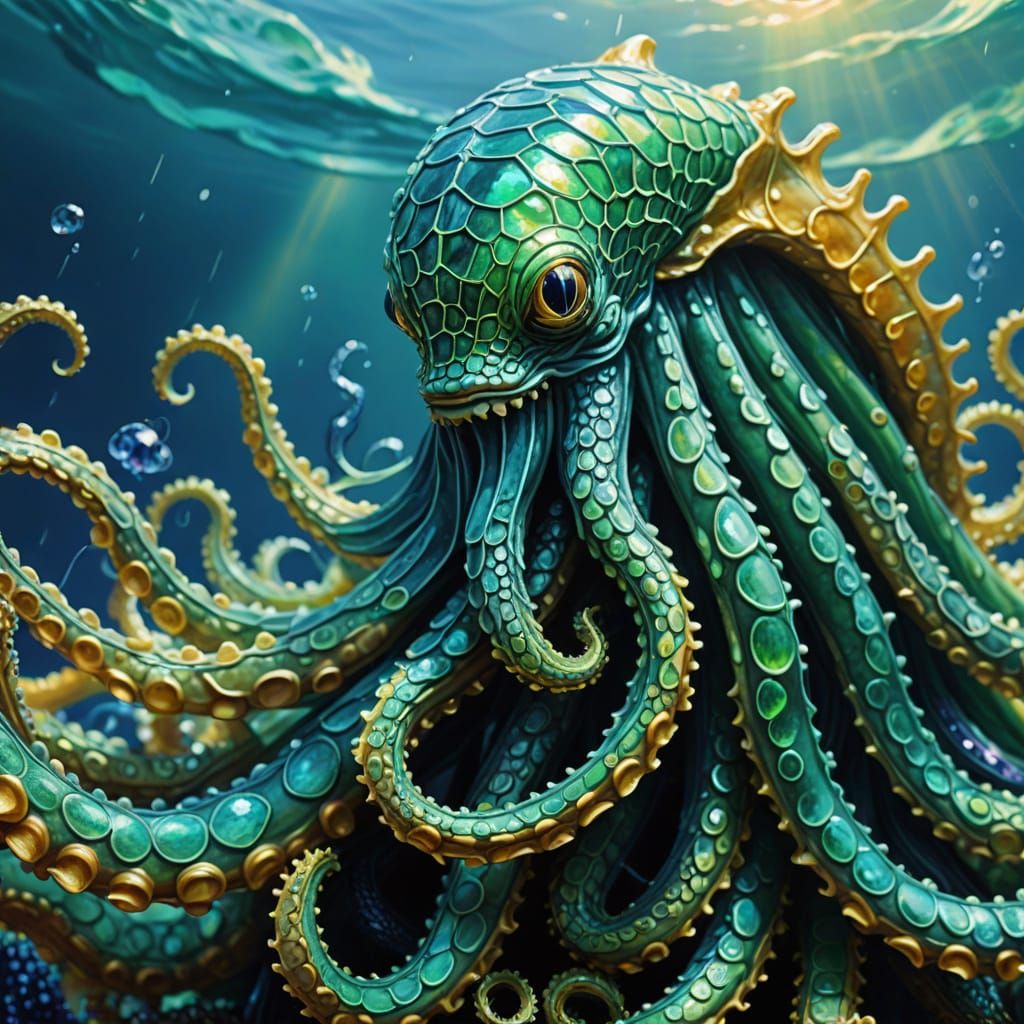 Sea Creature Protects Sailors in Surreal Abstract