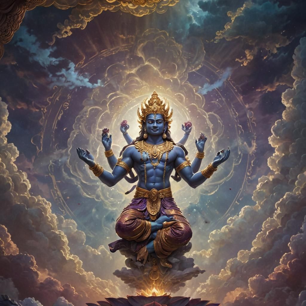 Multi-Headed Lord Vishnu in Golden Hour Splendor