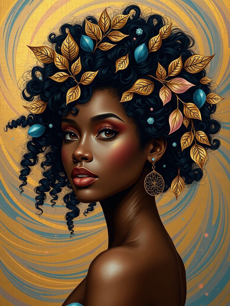 Ethereal Woman with Golden Hair Ornaments