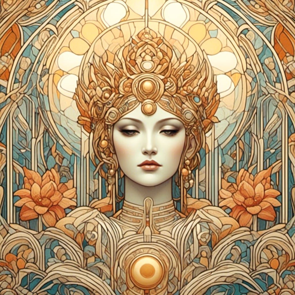 Art Deco Nouveau Emperor's New Clothes with Buddha